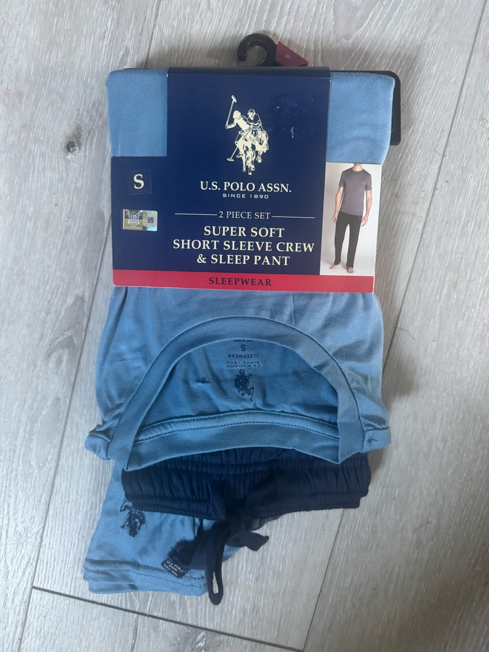 U.S. Polo Assn. Men's Light Blue Short Sleeve Crew & Navy Sleep Pant Set